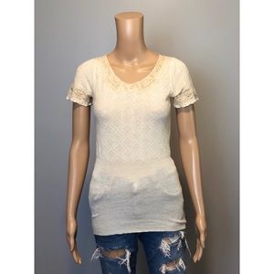 JILL STUART cream lace short sleeve top